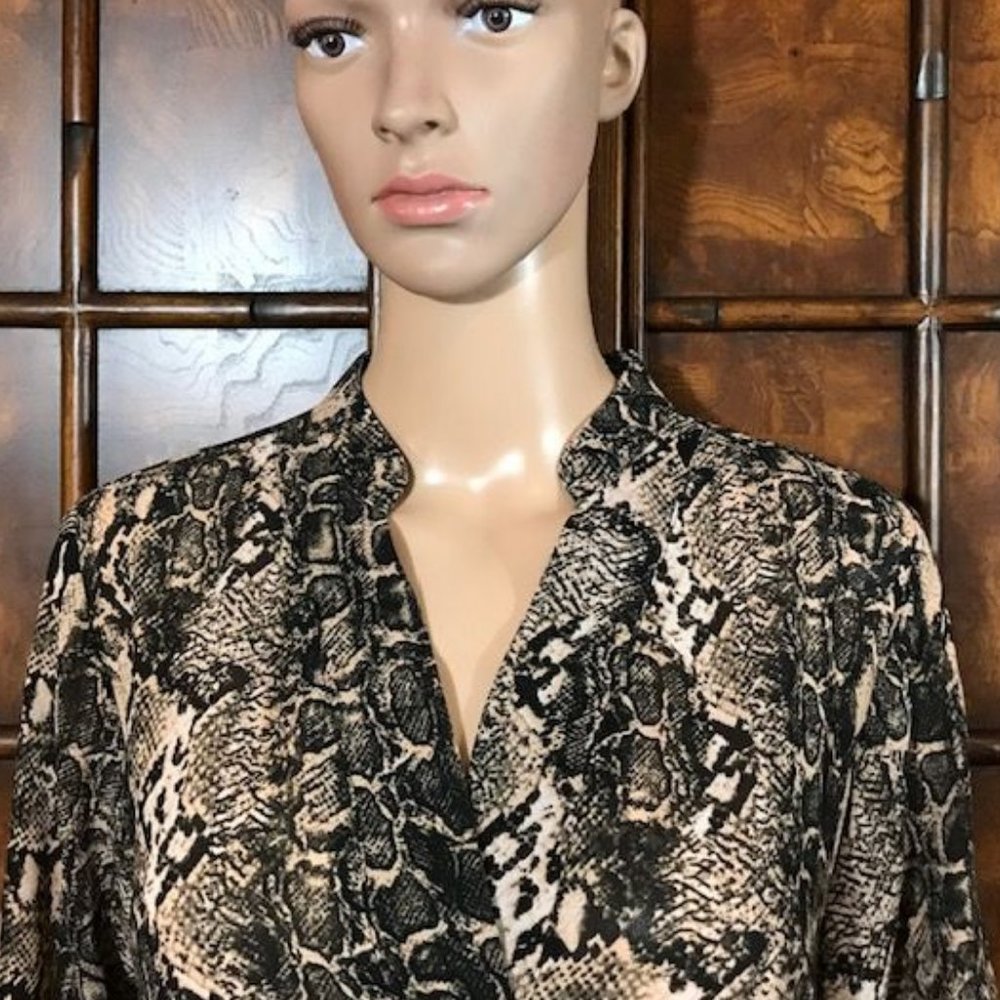 Joan Rivers Natural Python Micro Crepe Overlay V-neck Top - Picture 6 of 13